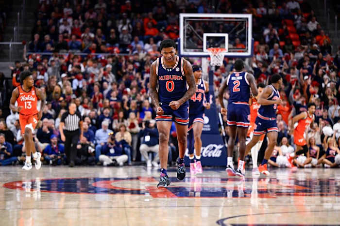AUBURN, AL - NOVEMBER 29 - Auburn's K.D. Johnson (0) during the game between the Auburn Tigers and the Virginia Tech Hokies at Neville Arena in Auburn, AL on Wednesday, Nov. 29, 2023. Photo by Jamie Holt/Auburn Tigers